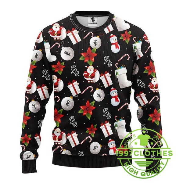 Chicago White Sox Santa Claus Snowman Ugly Christmas Sweater, Chicago White Sox Ugly Sweater, MLB Christmas Sweater