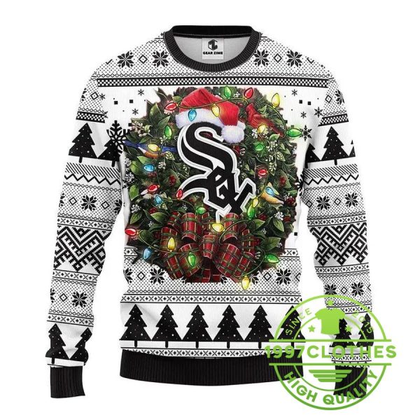 Chicago White Sox Santa Hat Ugly Christmas Sweater, Chicago White Sox Ugly Sweater, MLB Christmas Sweater