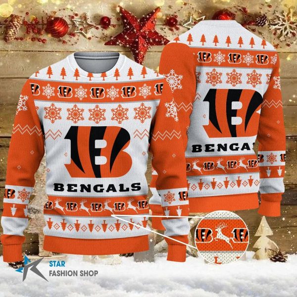 Cincinnati Bengals Big Logo Ugly Christmas Sweater, Cincinnati Bengals Ugly Sweater, NFL Ugly Sweater