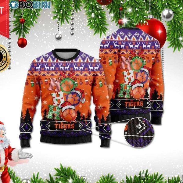 Clemson Tigers Ho Ho Ho Ugly Christmas Sweater, Clemson Tigers Christmas Sweater, NCAA Christmas Sweater