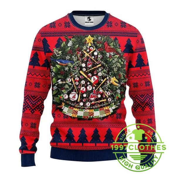 Cleveland Indians Christmas Tree Ugly Christmas Sweater, Cleveland Indians Ugly Sweater, MLB Christmas Sweater