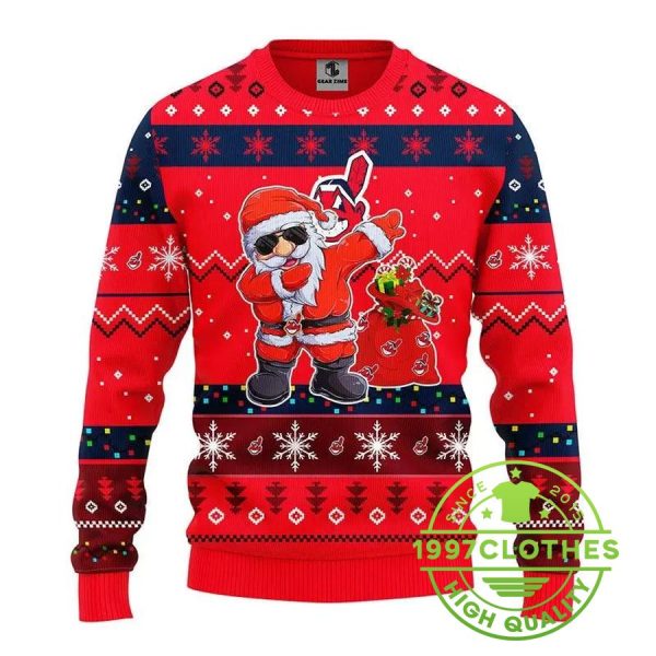 Cleveland Indians Dabbing Santa Claus Ugly Christmas Sweater, Cleveland Indians Ugly Sweater, MLB Christmas Sweater