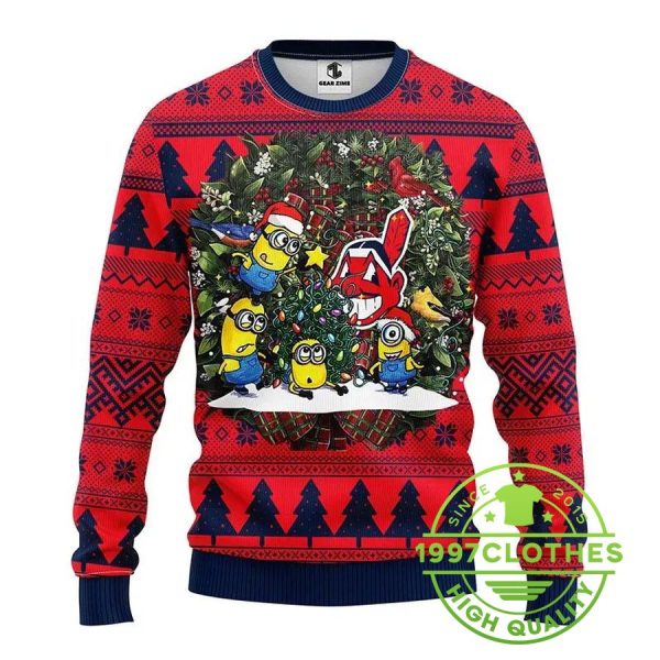 Cleveland Indians Minion Ugly Christmas Sweater, Cleveland Indians Ugly Sweater, MLB Christmas Sweater