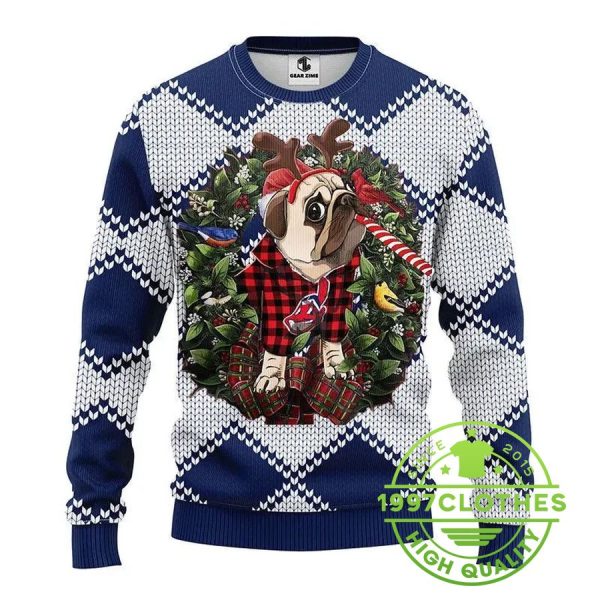 Cleveland Indians Pub Dog Ugly Christmas Sweater, Cleveland Indians Ugly Sweater, MLB Christmas Sweater