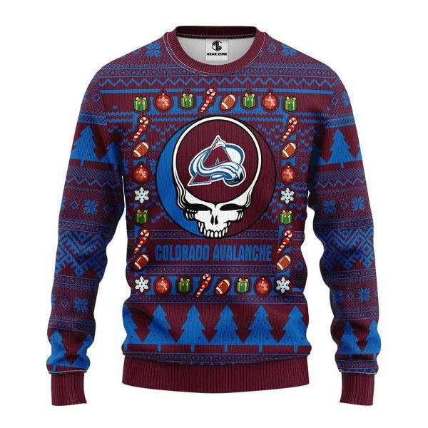 Colorado Avalanche Grateful Dead Ugly Christmas Sweater, Colorado Avalanche Ugly Sweater, NHL Ugly Sweater