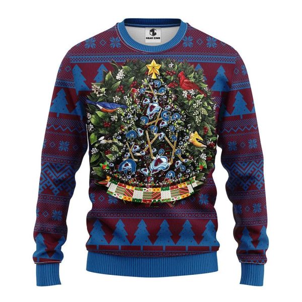 Colorado Avalanche Tree Ball Ugly Christmas Sweater, Colorado Avalanche Ugly Sweater, NHL Ugly Sweater