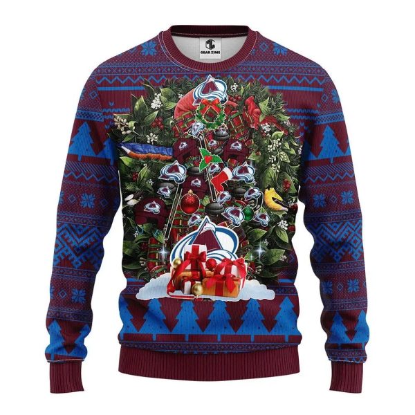 Colorado Avalanche Tree Christmas Ugly Sweater, Colorado Avalanche Ugly Sweater, NHL Ugly Sweater