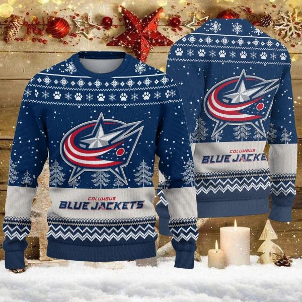 Columbus Blue Jackets Big Logo Ugly Christmas Sweater, Columbus Blue Jackets Ugly Sweater, NHL Ugly Sweater