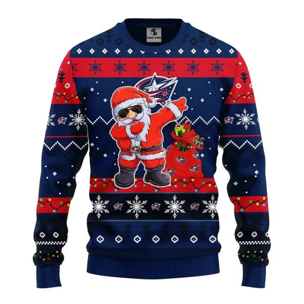 Columbus Blue Jackets Dabbing Santa Claus Ugly Christmas Sweater, Columbus Blue Jackets Ugly Sweater, NHL Ugly Sweater