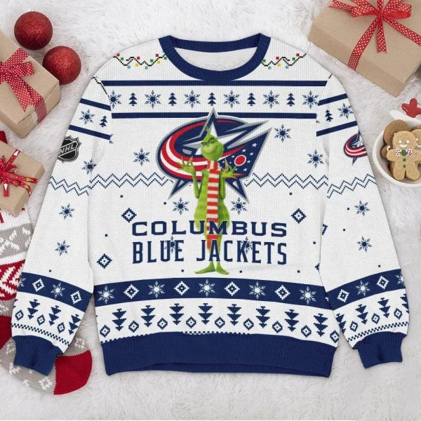 Columbus Blue Jackets Grinch NHL Ugly Christmas Sweater, Columbus Blue Jackets Ugly Sweater, NHL Ugly Sweater