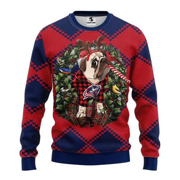 Columbus Blue Jackets Pub Dog Ugly Christmas Sweater, Columbus Blue Jackets Ugly Sweater, NHL Ugly Sweater