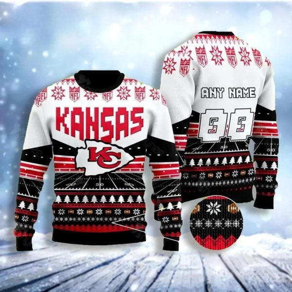 Custom Name Number Kansas City Chiefs Ugly Christmas Sweater, Kansas City Chiefs Ugly Sweater, NFL Ugly Sweater