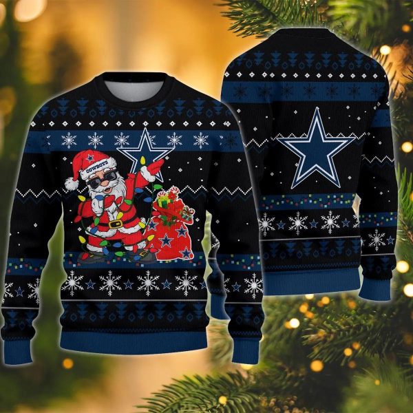 Dallas Cowboys Santa Claus Dabbing Ugly Christmas Sweater, Dallas Cowboys Ugly Sweater, NFL Ugly Sweater