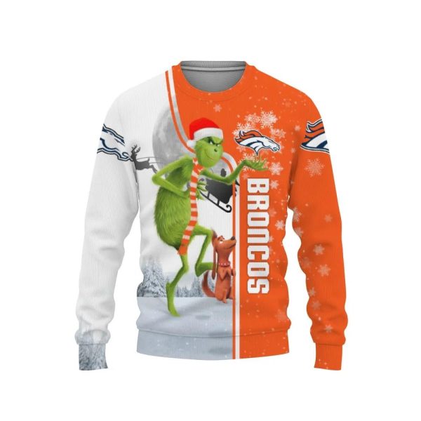 Denver Broncos Grinch & Scooby–Doo Ugly Christmas Sweater, Denver Broncos Ugly Sweater, NFL Ugly Sweater