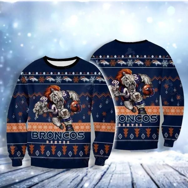 Denver Broncos Player Rushing Ugly Christmas Sweater, Denver Broncos Ugly Sweater, NFL Ugly Sweater