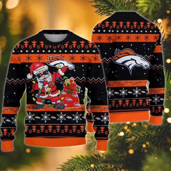 Denver Broncos Santa Claus Dabbing Ugly Christmas Sweater, Denver Broncos Ugly Sweater, NFL Ugly Sweater