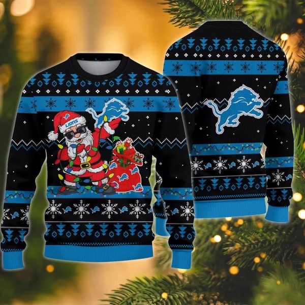 Detroit Lions Santa Claus Dabbing Ugly Christmas Sweater, Detroit Lions Ugly Sweater, NFL Ugly Sweater