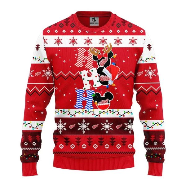 Detroit Red Wings Hohoho Ugly Christmas Sweater, Detroit Red Wings Ugly Sweater, NHL Ugly Sweater