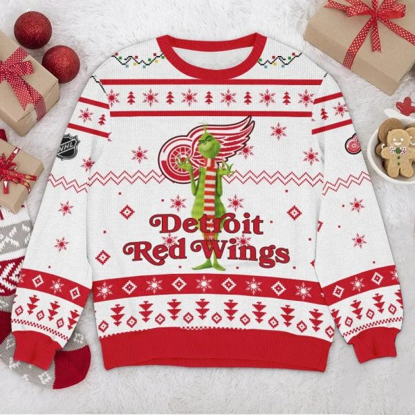 Detroit Red Wings NHL Grinch Ugly Christmas Sweater, Detroit Red Wings Ugly Sweater, NHL Ugly Sweater