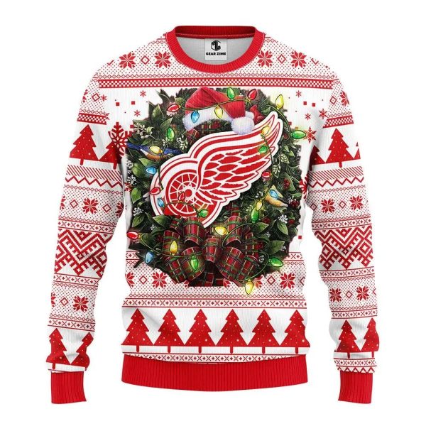 Detroit Red Wings Santa Hat Ugly Christmas Sweater, Detroit Red Wings Ugly Sweater, NHL Ugly Sweater