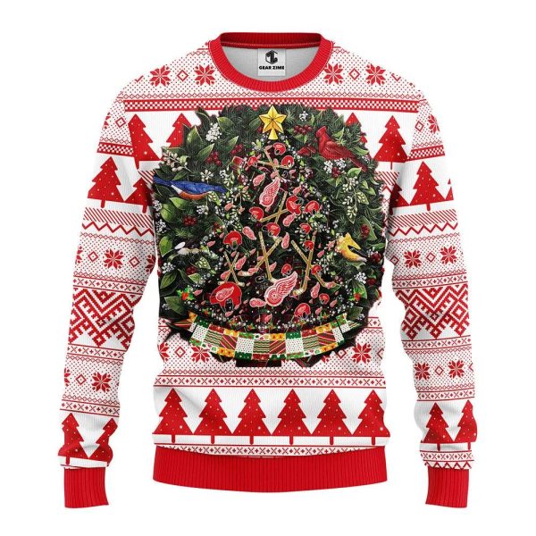 Detroit Red Wings Tree Ball Ugly Christmas Sweater, Detroit Red Wings Ugly Sweater, NHL Ugly Sweater