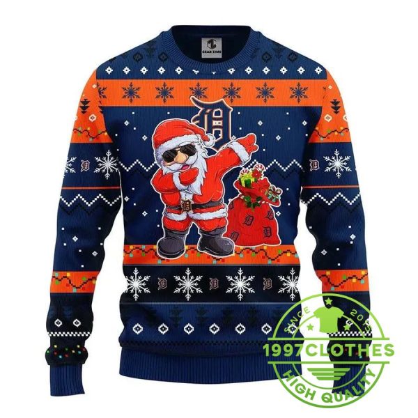 Detroit Tigers Dabbing Santa Claus Ugly Christmas Sweater, Detroit Tigers Ugly Sweater, MLB Christmas Sweater