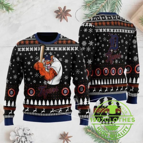 Detroit Tigers Mascot Ugly Christmas Sweater, Detroit Tigers Ugly Sweater, MLB Christmas Sweater