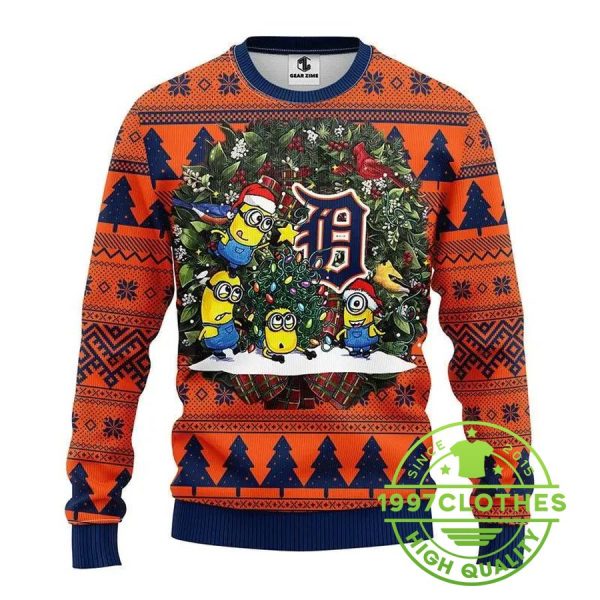 Detroit Tigers Minion Ugly Christmas Sweater, Detroit Tigers Ugly Sweater, MLB Christmas Sweater