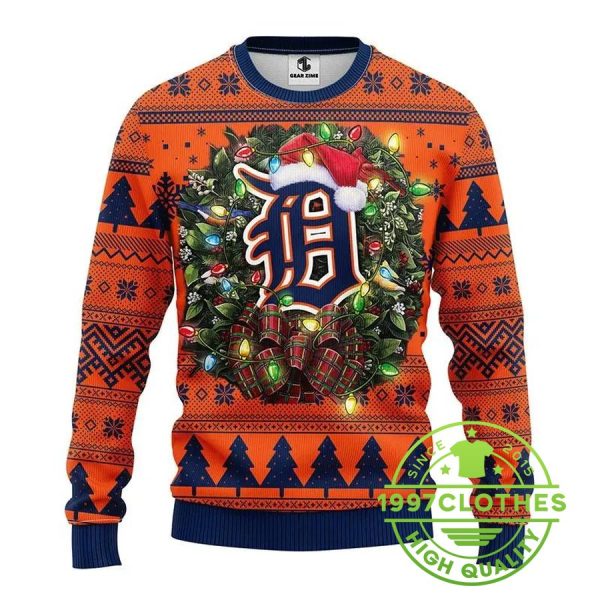 Detroit Tigers Santa Hat Ugly Christmas Sweater, Detroit Tigers Ugly Sweater, MLB Christmas Sweater