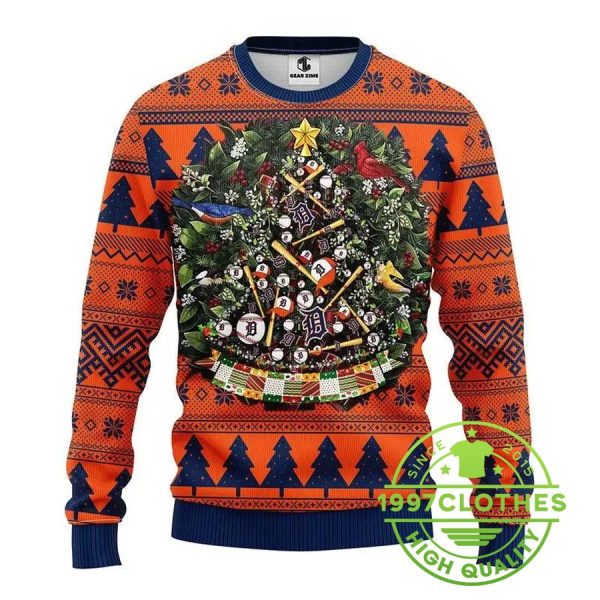 Detroit Tigers Tree Christmas Ugly Sweater, Detroit Tigers Ugly Sweater, MLB Christmas Sweater