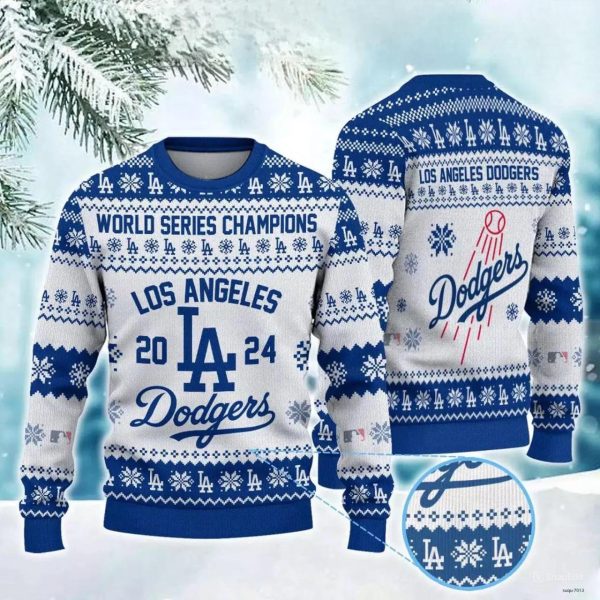 Dodgers 2024 Champions Christmas Ugly Sweater, Los Angeles Dodgers Ugly Christmas Sweater, MLB Christmas Sweater