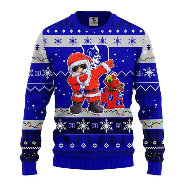 Duke Blue Devils Dabbing Santa Claus Ugly Christmas Sweater, Duke Blue Devils Christmas Sweater, NCAA Christmas Sweater