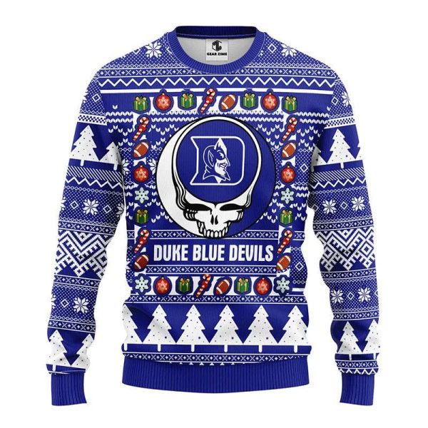 Duke Blue Devils Grateful Dead Ugly Christmas Sweater, Duke Blue Devils Christmas Sweater, NCAA Christmas Sweater