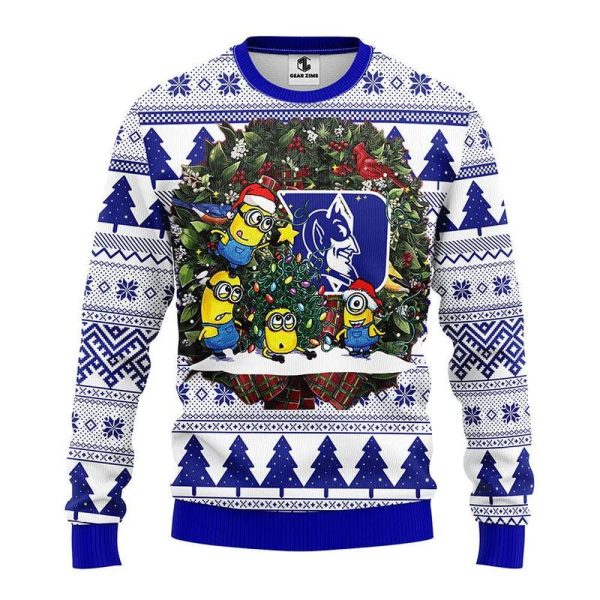 Duke Blue Devils Minion Ugly Christmas Sweater, Duke Blue Devils Christmas Sweater, NCAA Christmas Sweater