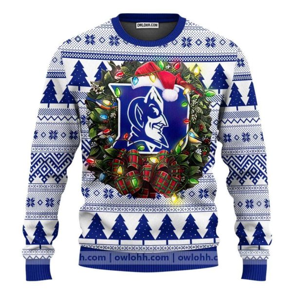 Duke Blue Devils Santa Hat Ugly Christmas Sweater, Duke Blue Devils Christmas Sweater, NCAA Christmas Sweater