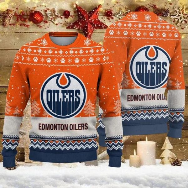 Edmonton Oilers Big Logo Ugly Christmas Sweater, Edmonton Oilers Ugly Sweater, NHL Ugly Sweater