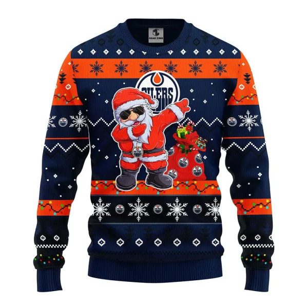 Edmonton Oilers Dabbing Santa Claus Ugly Christmas Sweater, Edmonton Oilers Ugly Sweater, NHL Ugly Sweater