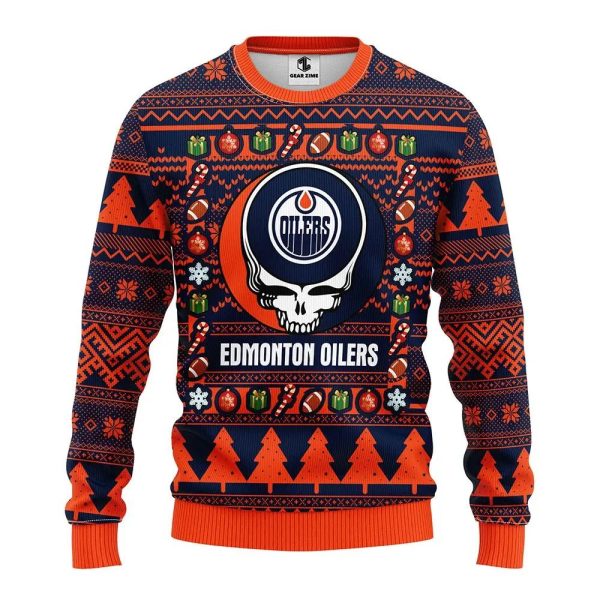 Edmonton Oilers Grateful Dead Ugly Christmas Sweater, Edmonton Oilers Ugly Sweater, NHL Ugly Sweater