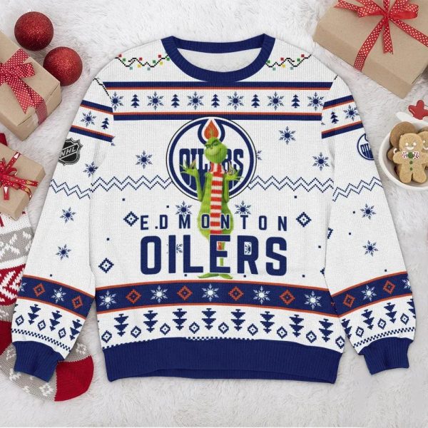 Edmonton Oilers Grinch NHL Ugly Christmas Sweater, Edmonton Oilers Ugly Sweater, NHL Ugly Sweater