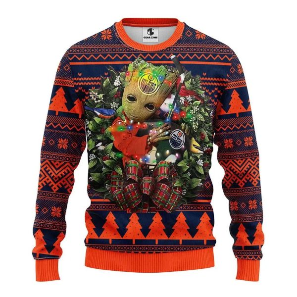 Edmonton Oilers Groot Hug Ugly Christmas Sweater, Edmonton Oilers Ugly Sweater, NHL Ugly Sweater