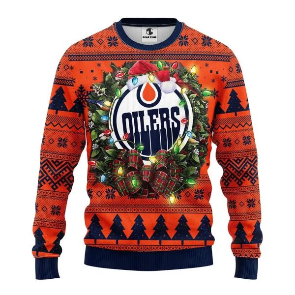 Edmonton Oilers Santa Hat Ugly Christmas Sweater, Edmonton Oilers Ugly Sweater, NHL Ugly Sweater