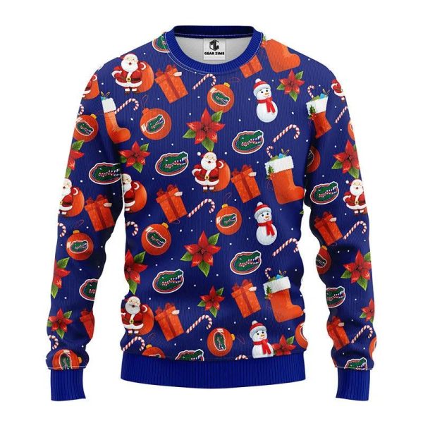 Florida Gators Santa Claus Snowman Ugly Christmas Sweater, Florida Gators Christmas Sweater, NCAA Christmas Sweater