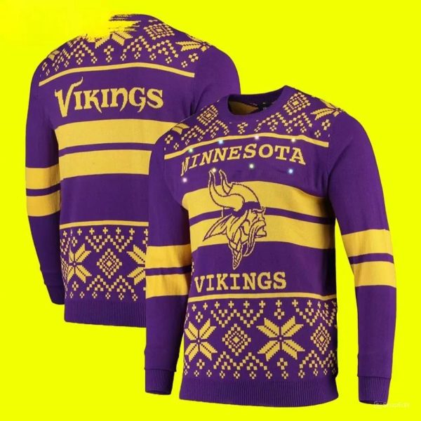 Gold Minnesota Vikings Ugly Christmas Sweater, Minnesota Vikings Ugly Sweater, NFL Ugly Sweater