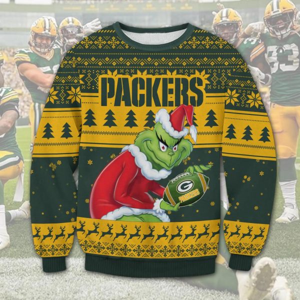 Green Bay Packers Grinch Stolen Ugly Christmas Sweater, Green Bay Packers Ugly Sweater, NFL Ugly Sweater