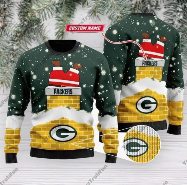 Green Bay Packers Santa Claus Custom Ugly Christmas Sweater, Green Bay Packers Ugly Sweater, NFL Ugly Sweater