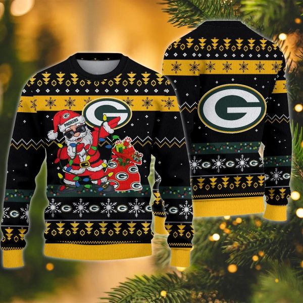 Green Bay Packers Santa Claus Dabbing Ugly Christmas Sweater, Green Bay Packers Ugly Sweater, NFL Ugly Sweater