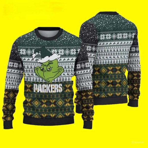 Green Bay Packers Ugly Christmas Sweater Grinch For Fans, Green Bay Packers Ugly Sweater, NFL Ugly Sweater