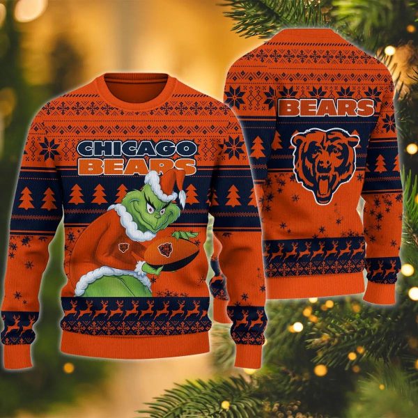 Grinch Stolen Chicago Bears Ugly Christmas Sweater, Chicago Bears Ugly Sweater, NFL Ugly Sweater