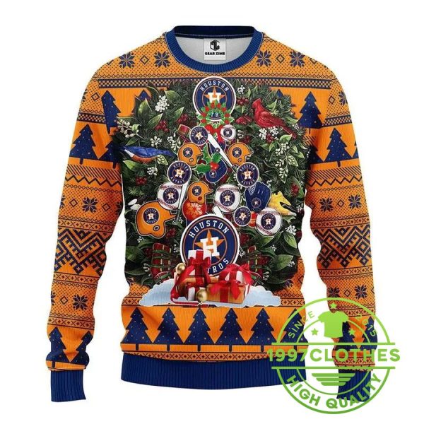 Houston Astros Christmas Tree Ugly Christmas Sweater, Houston Astros Ugly Sweater, MLB Christmas Sweater