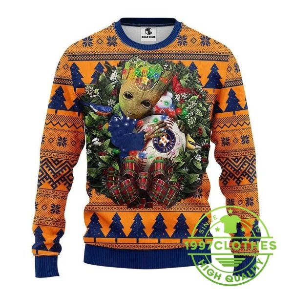 Houston Astros Groot Hug Ugly Christmas Sweater, Houston Astros Ugly Sweater, MLB Christmas Sweater